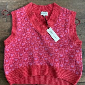 NWT Freshman Pink V-Neck Heart Sweater